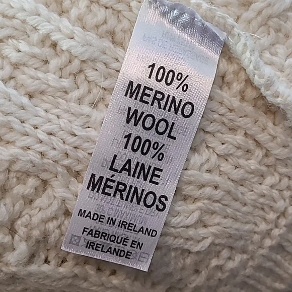 Aran Crafts Sweater Fisherman Cape Poncho Merino Wool Irish Cream Old Money - Picture 7 of 11